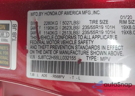 2020 Acura Rdx Technology Package from USA, damaged, VIN 5J8TC2H55LL032155